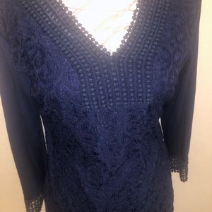 Navy cotton/lace blouse.